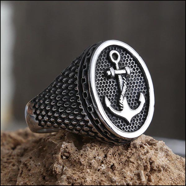 Bague Militaire<br> Chaine Ancre Marine 2 Bague Militaire Chaine Ancre Marine