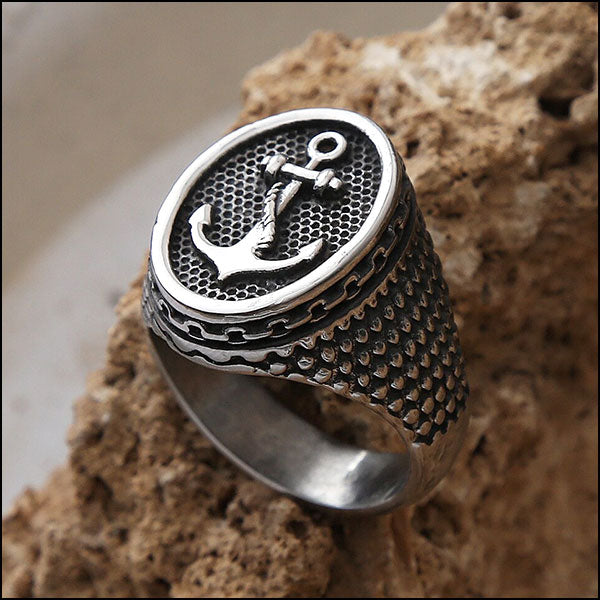 Bague Militaire<br> Chaine Ancre Marine 4 Bague Militaire Chaine Ancre Marine